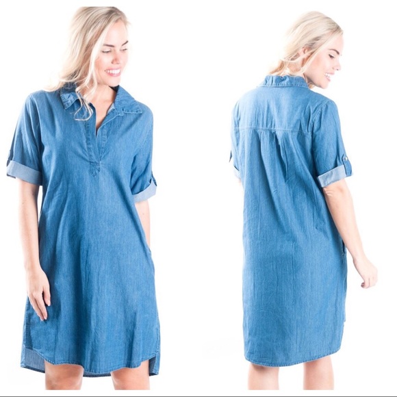 NEW DENIM LOOK POCKET DRESS - Picture 3 of 3